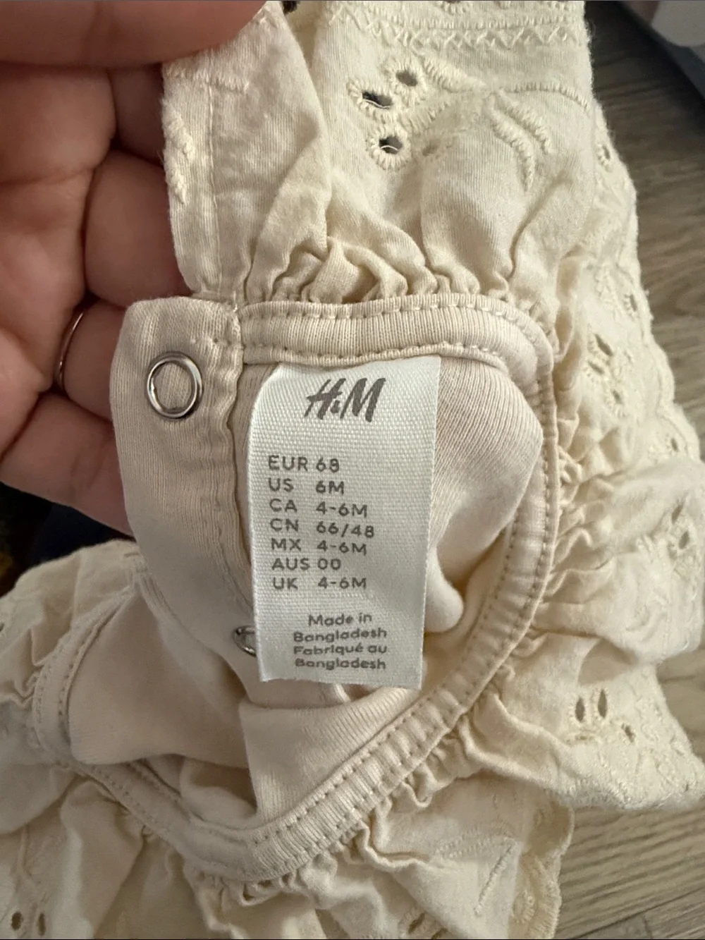 H&M Cream Eyelet Ruffle Collar Baby Bodysuit